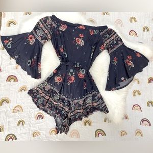 3/4 Flare Sleeved Floral Romper